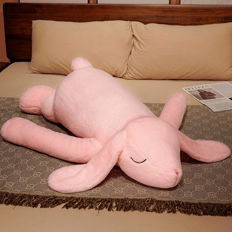 Peluche lapin endormi 90cm / Rose