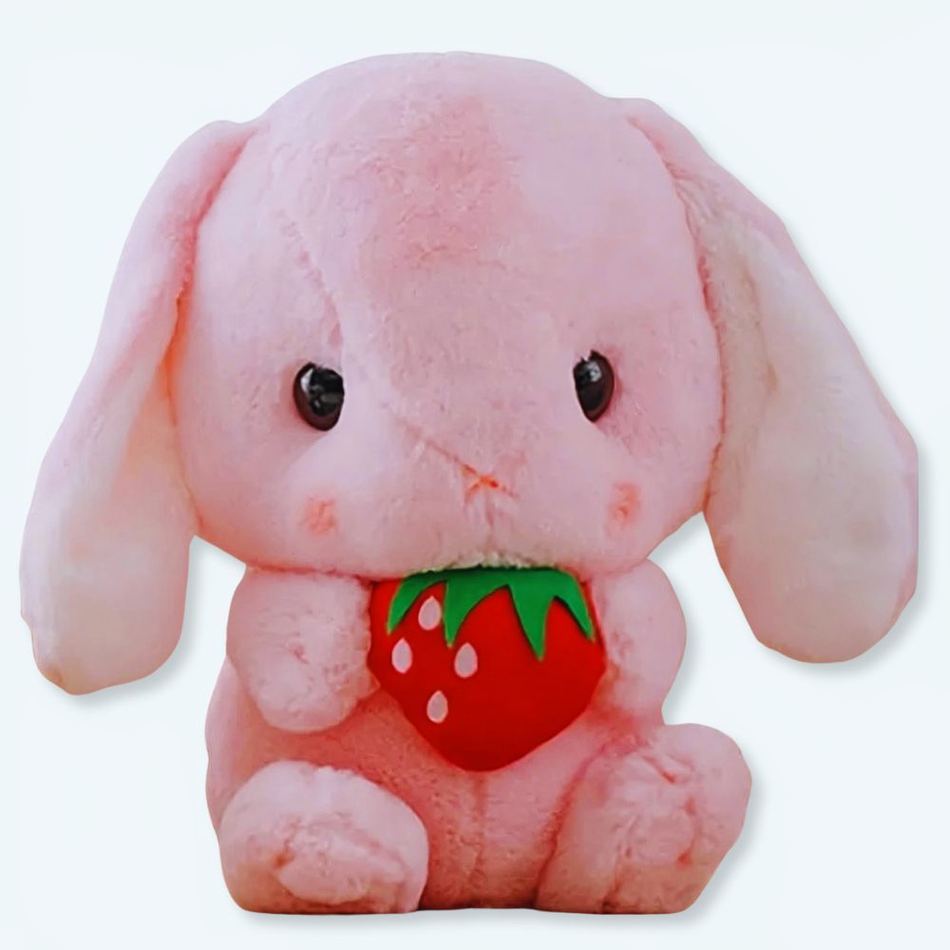 Peluche lapin fraise douce câline enfant colorée 20cm La compagnie de la peluche