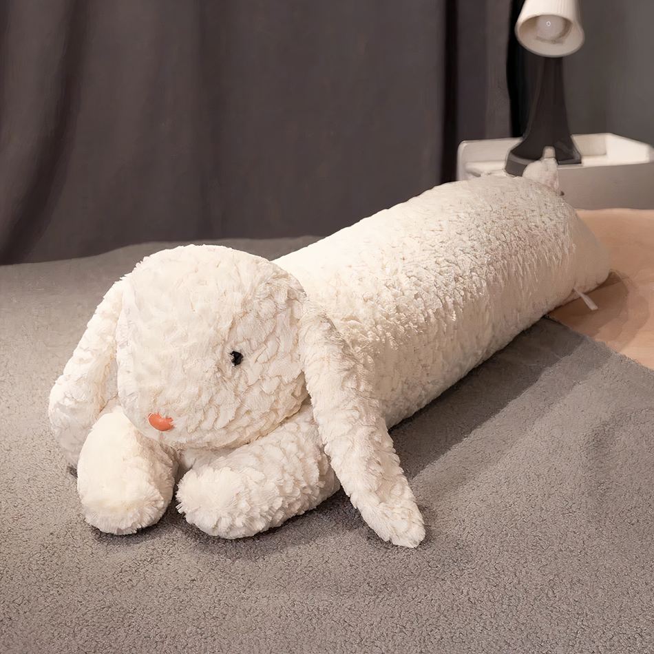 Peluche lapin géant doux coussin confort enfant blanc La compagnie de la peluche
