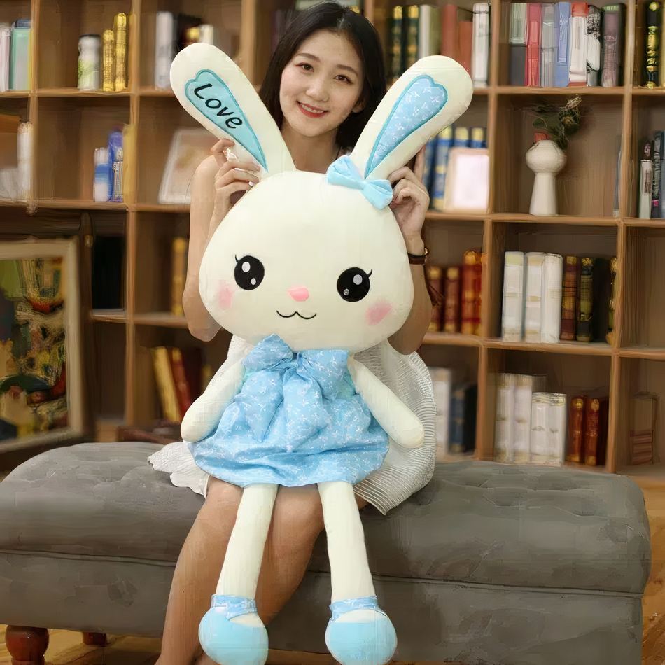 Peluche lapin géant robe bleue douce enfant câlin La compagnie de la peluche