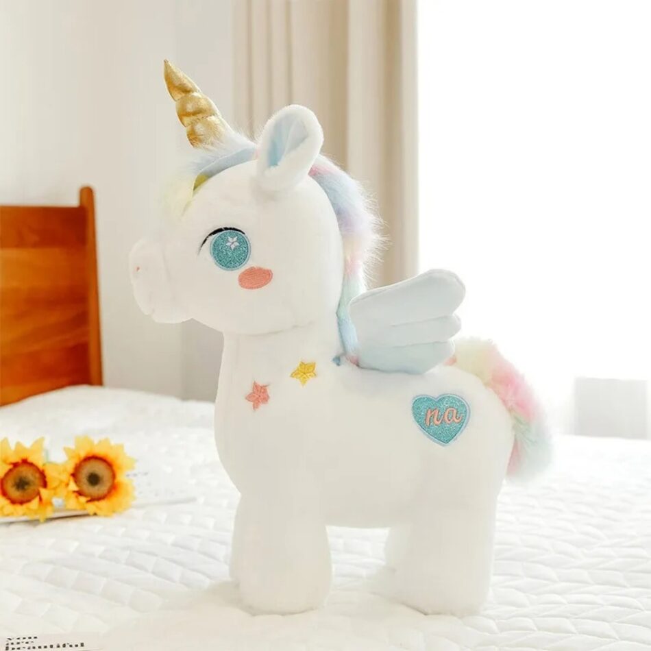 Peluche licorne arc-en-ciel magique douce enfant bleu La compagnie de la peluche