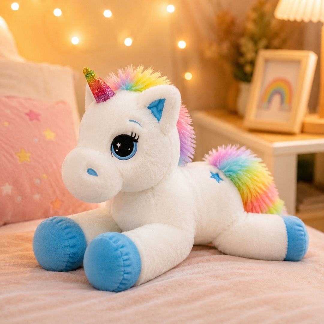Peluche licorne avec des étoiles dans les yeux