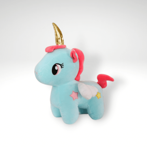 Peluche licorne avec un corne doré 10cm / Bleu