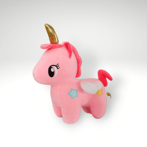 Peluche licorne avec un corne doré 10cm / Rose