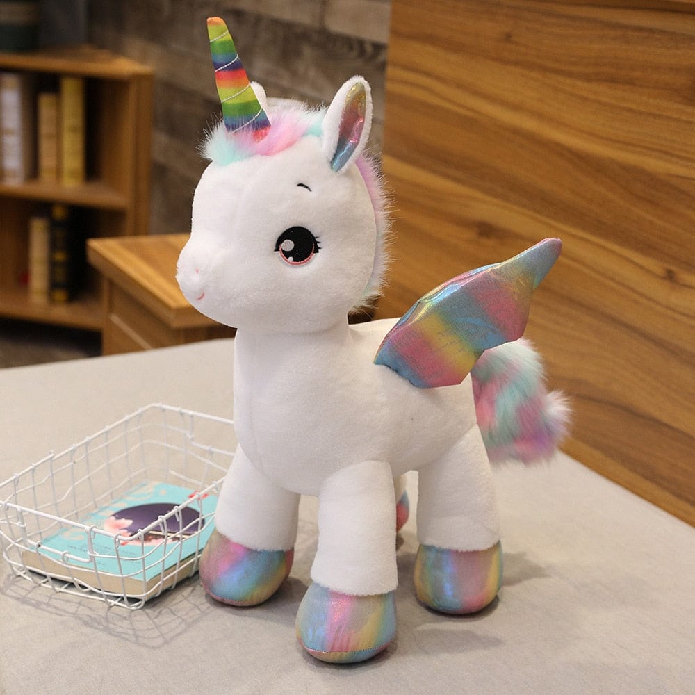 Peluche licorne douce avec sa corne multi-couleur 40cm / Blanc