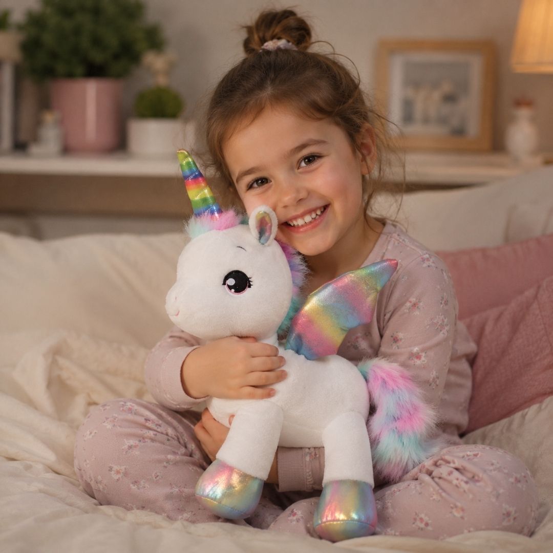 Peluche licorne douce avec sa corne multi-couleur