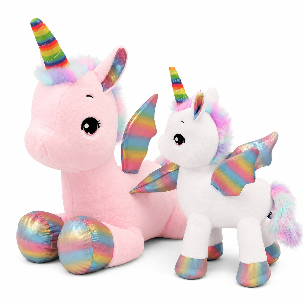 Peluche licorne douce avec sa corne multi-couleur