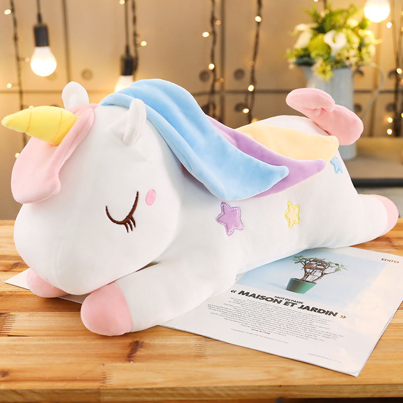 Peluche licorne géante arc-en-ciel douce enchantée blanc / 100cm La compagnie de la peluche