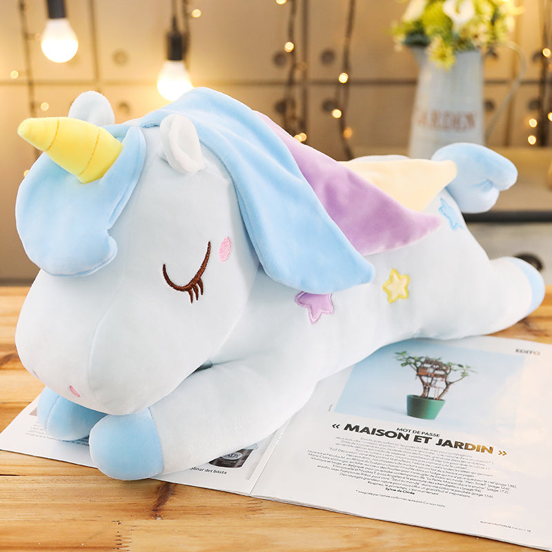 Peluche licorne géante arc-en-ciel douce enchantée bleu / 100cm La compagnie de la peluche