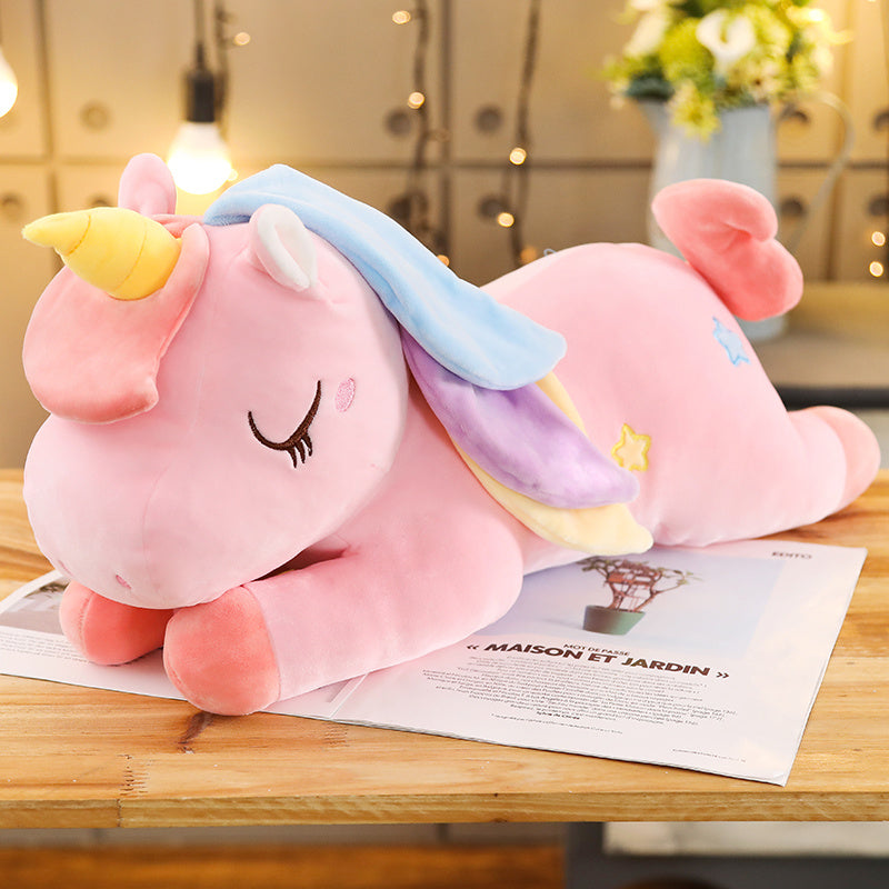 Peluche licorne géante arc-en-ciel douce enchantée rose / 100cm La compagnie de la peluche