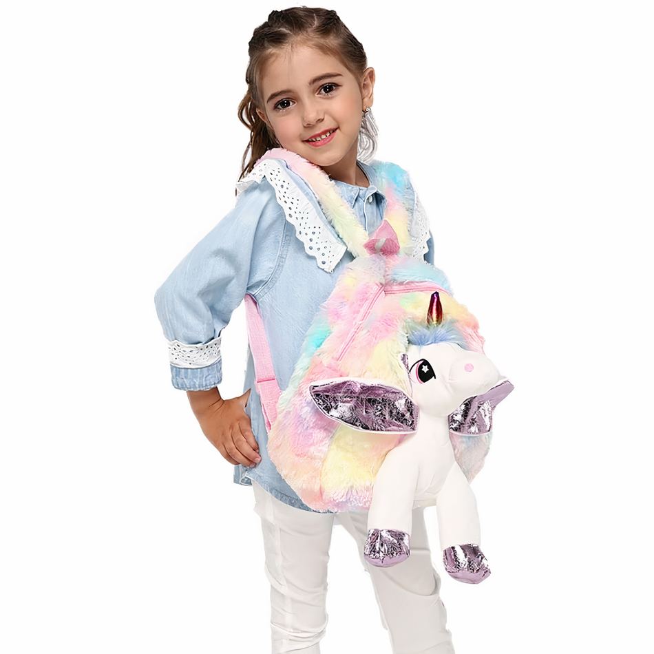 Peluche licorne multicolore sac à dos doux enfant rêve La compagnie de la peluche