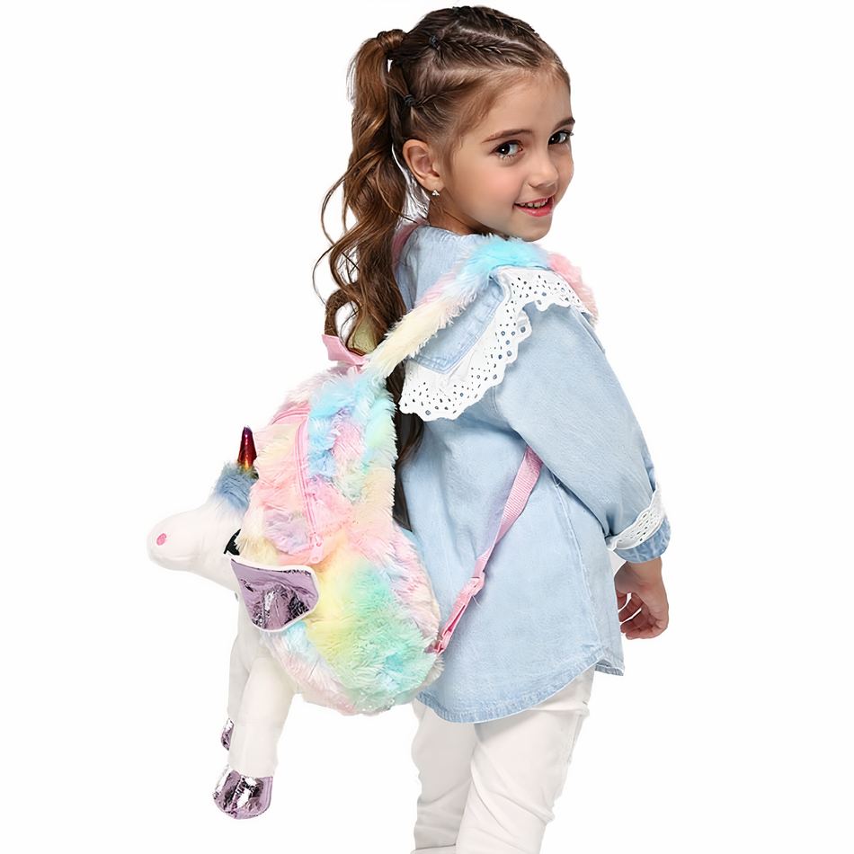 Peluche licorne multicolore sac à dos doux enfant rêve La compagnie de la peluche