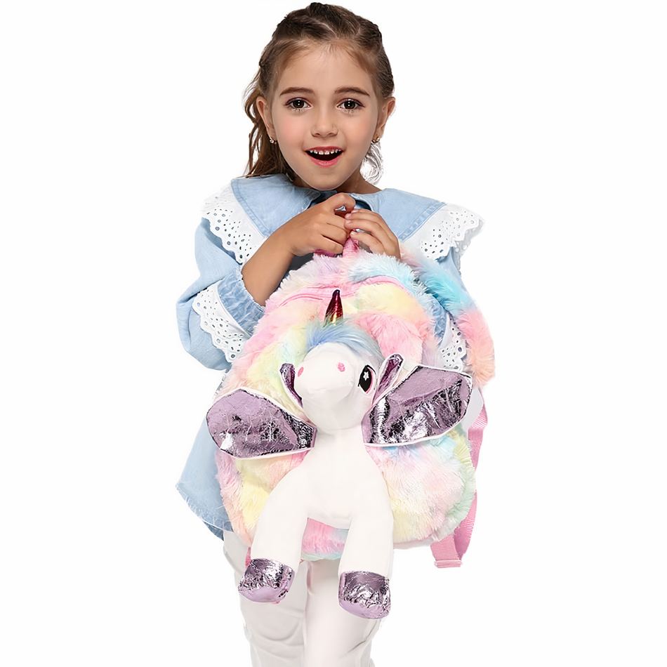 Peluche licorne multicolore sac à dos doux enfant rêve La compagnie de la peluche