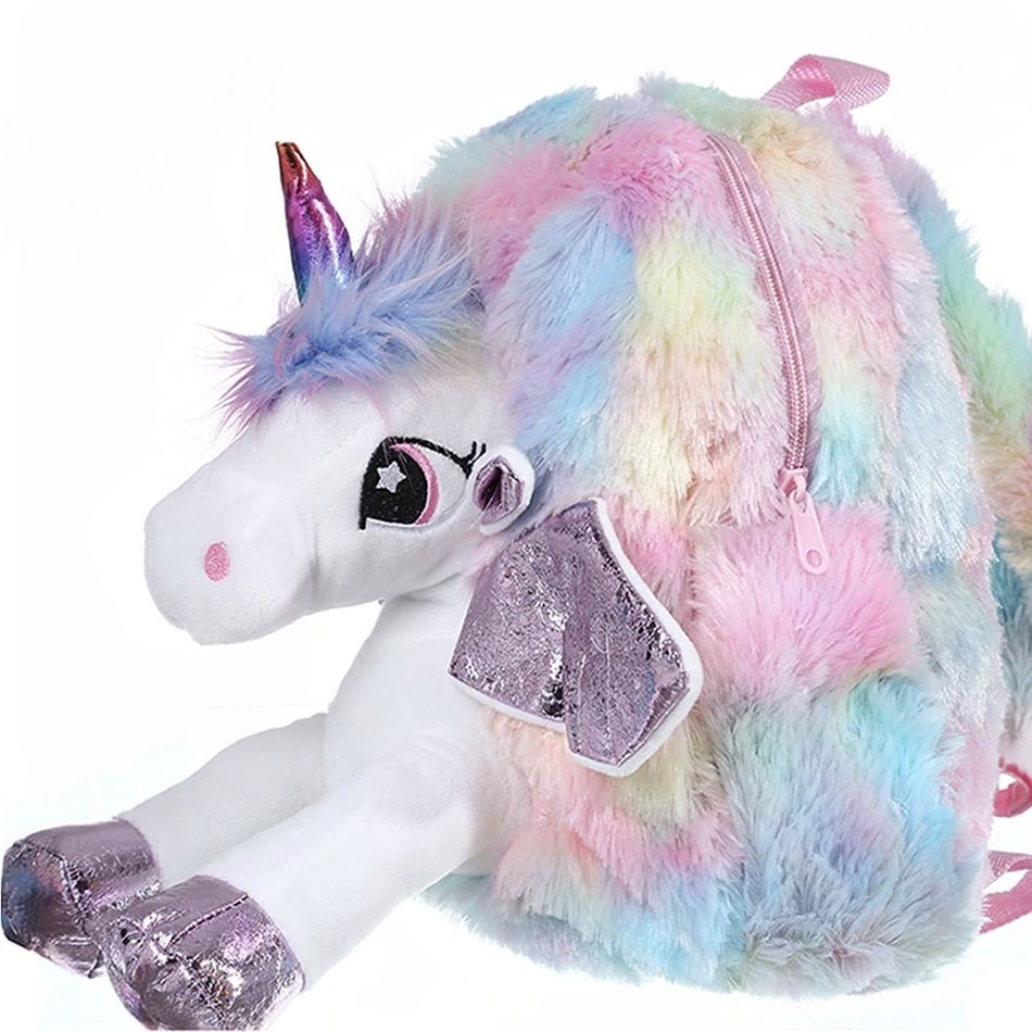 Peluche licorne multicolore sac à dos doux enfant rêve La compagnie de la peluche
