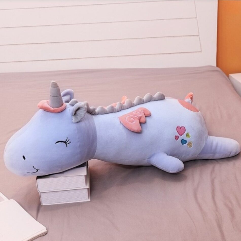 Peluche licorne oreiller lumineux doux arc-en-ciel enfant bleu La compagnie de la peluche