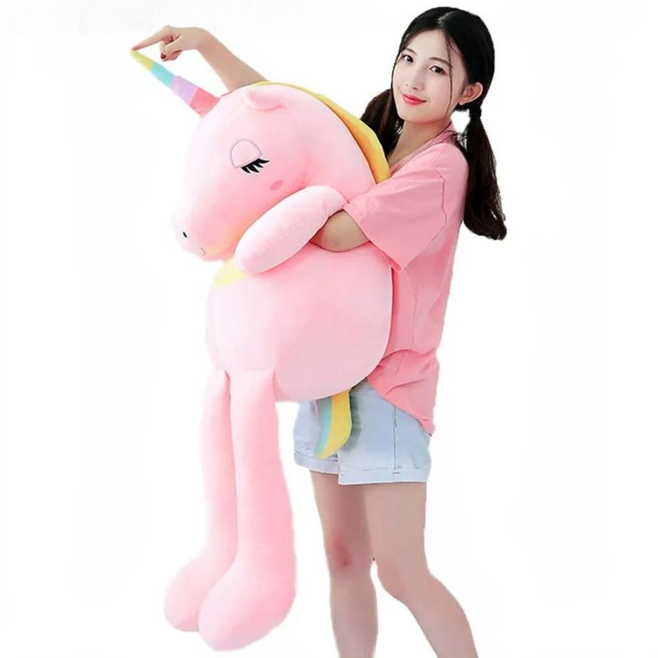 Peluche licorne XXL arc-en-ciel douce câline enfant 110cm / rose La compagnie de la peluche