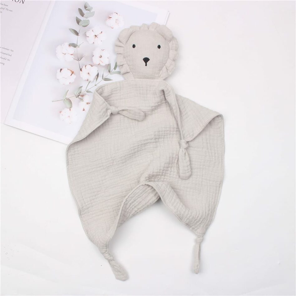 Peluche lion mousseline coton doux enfant câlin jungle gris La compagnie de la peluche