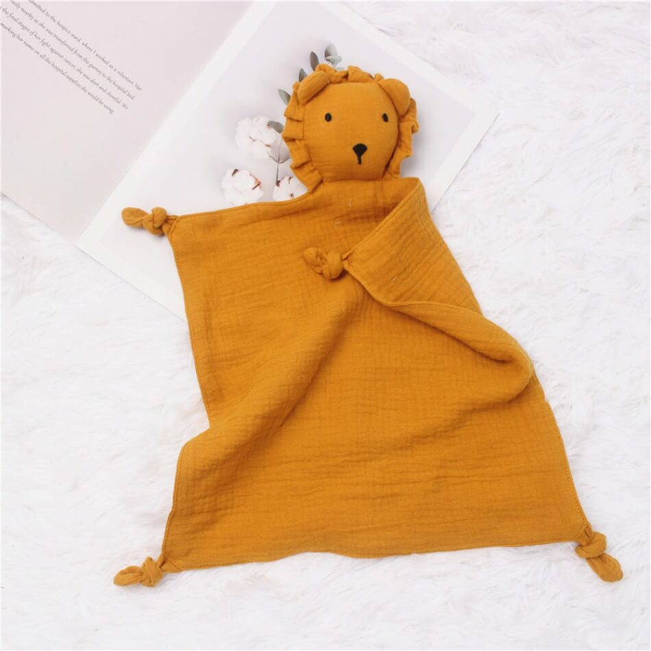 Peluche lion mousseline coton doux enfant câlin jungle orange La compagnie de la peluche