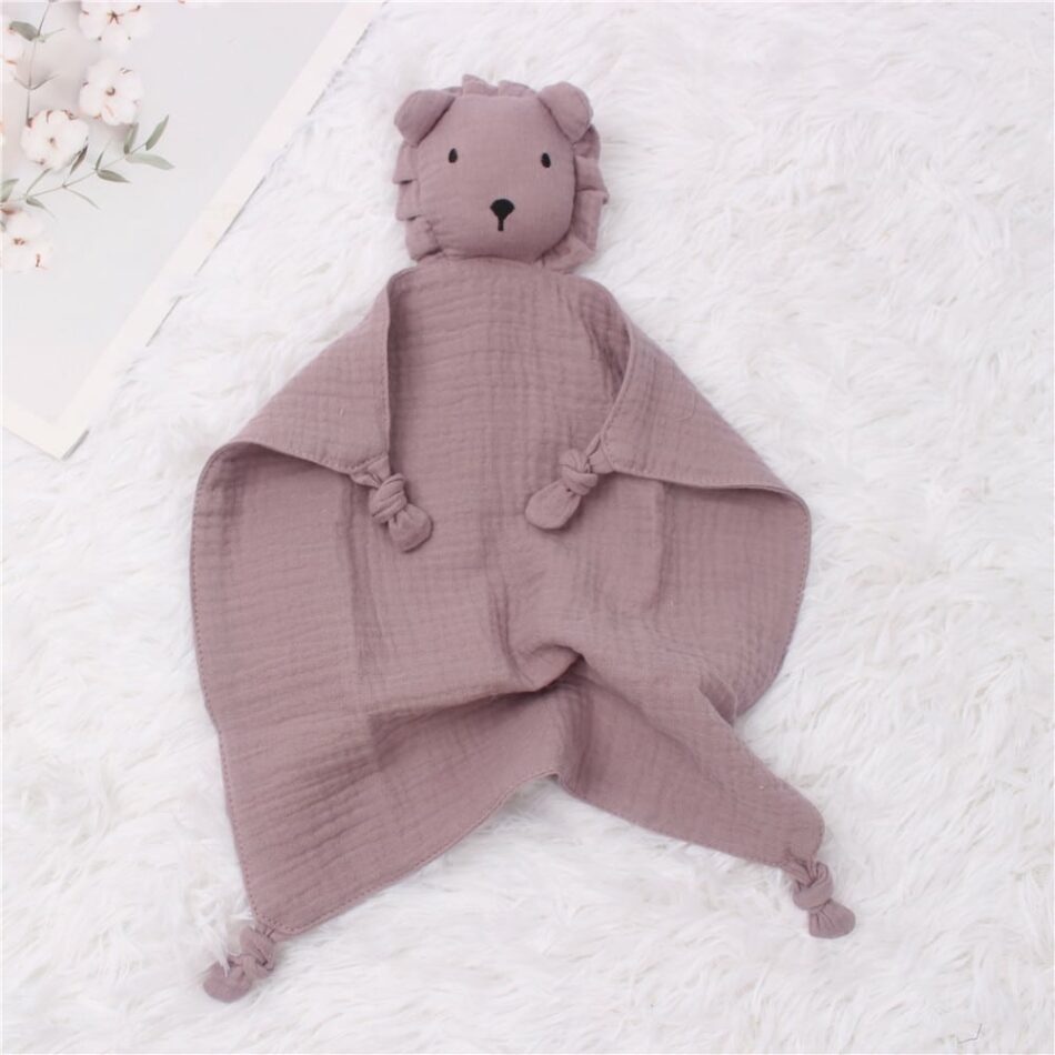 Peluche lion mousseline coton doux enfant câlin jungle violet La compagnie de la peluche