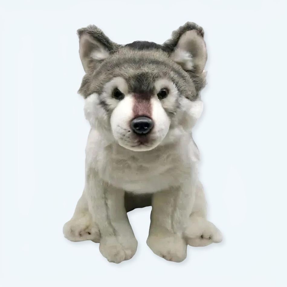 Peluche loup assis doux gris câlin hiver enfant La compagnie de la peluche