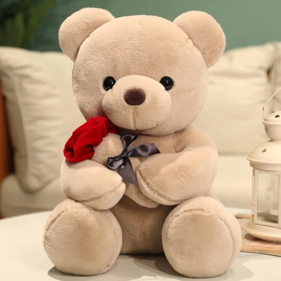 Peluche nounours romantique rose douce cadeau St-Valentin beige La compagnie de la peluche