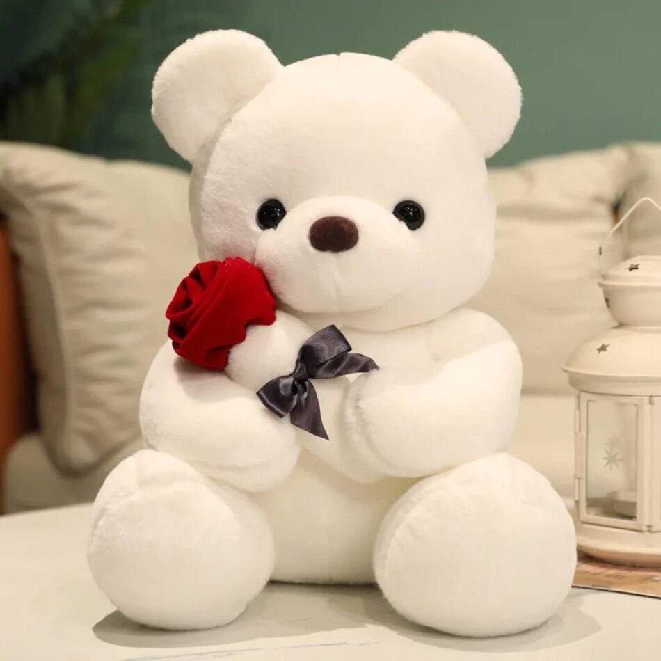 Peluche nounours romantique rose douce cadeau St-Valentin blanc La compagnie de la peluche