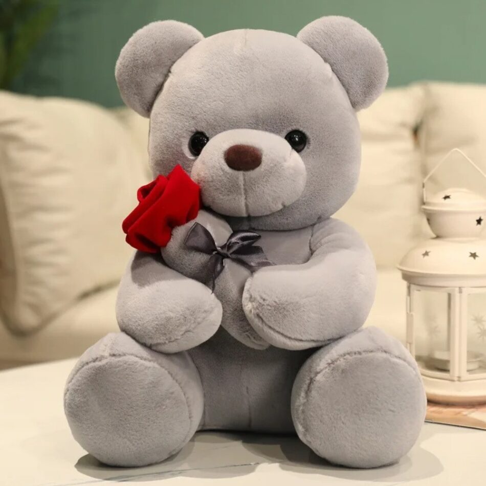 Peluche nounours romantique rose douce cadeau St-Valentin gris La compagnie de la peluche