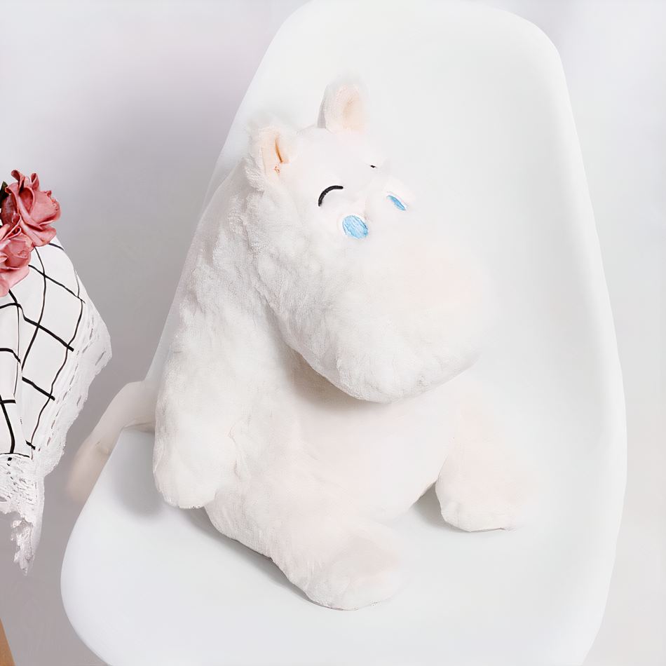 Peluche oreiller hippopotame blanc doux confort maison La compagnie de la peluche