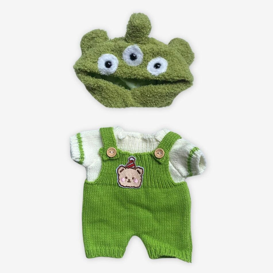 Peluche ours articulé fait main en alien vert doux deguisement-seul La compagnie de la peluche