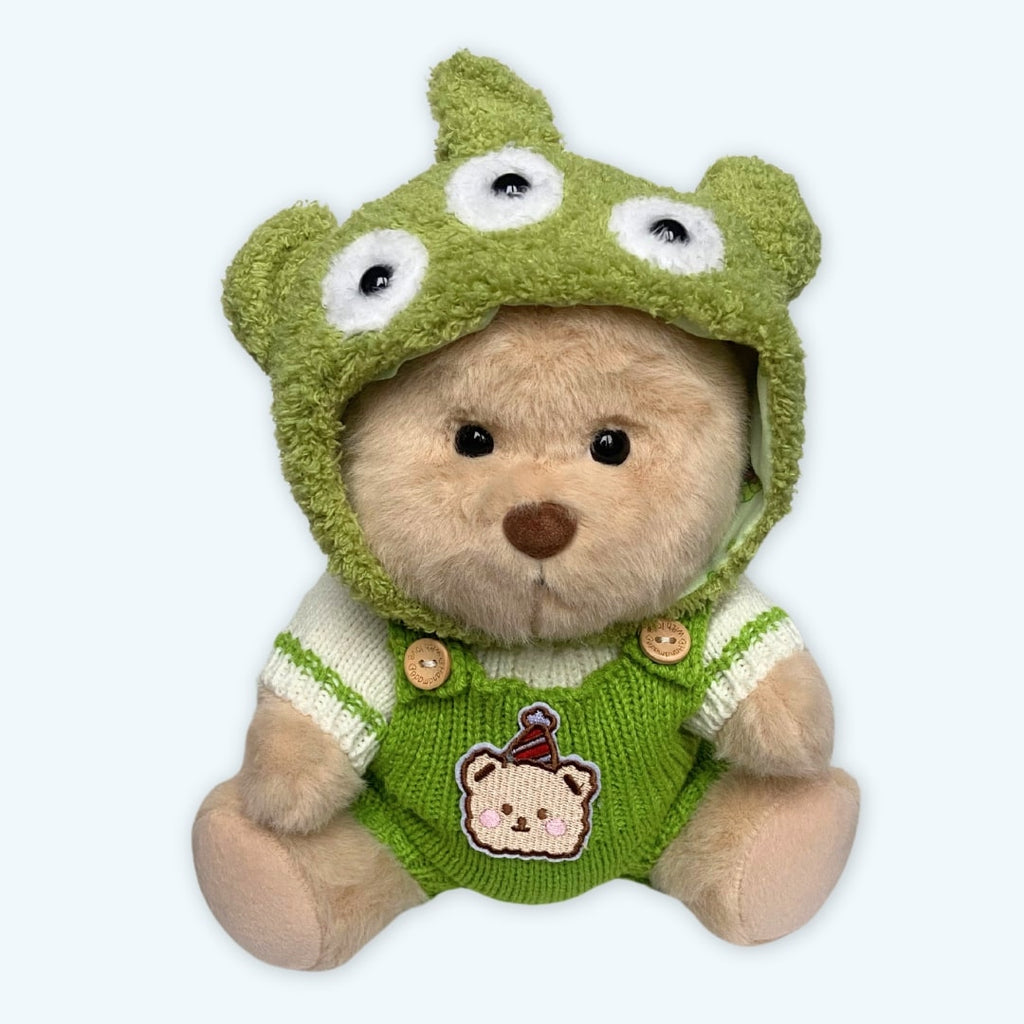 Peluche ours articulé fait main en alien vert doux La compagnie de la peluche