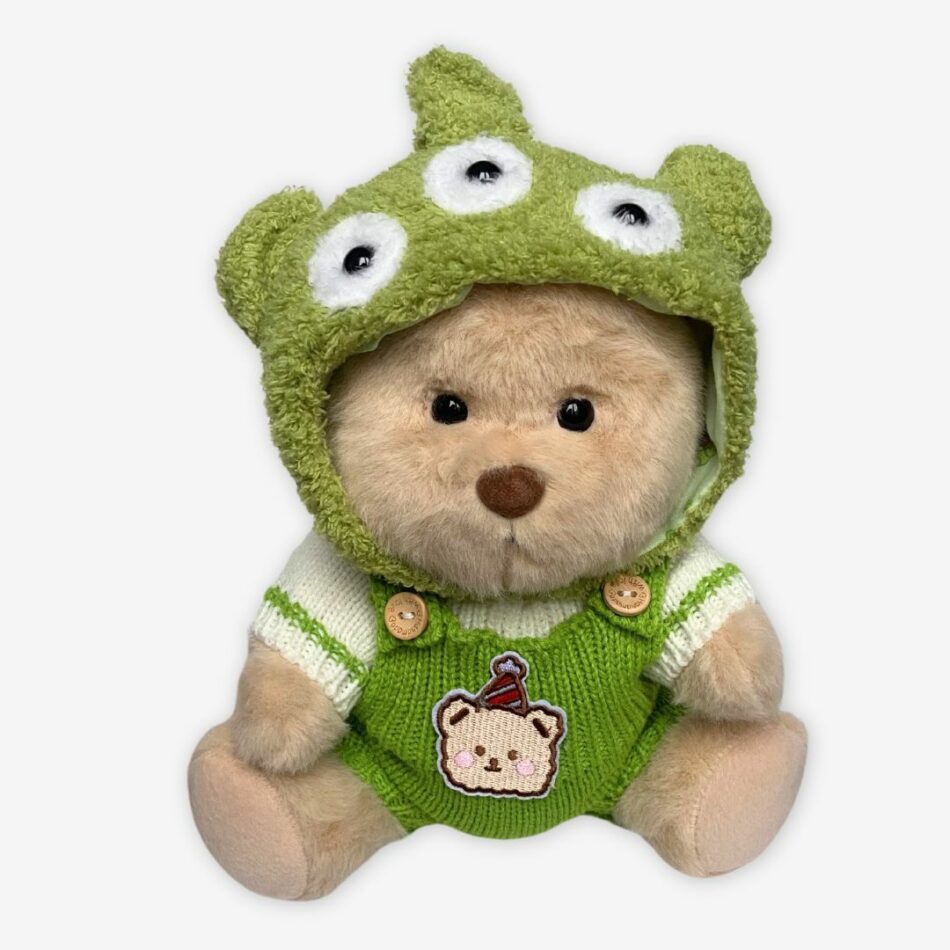 Peluche ours articulé fait main en alien vert doux ours-marron La compagnie de la peluche