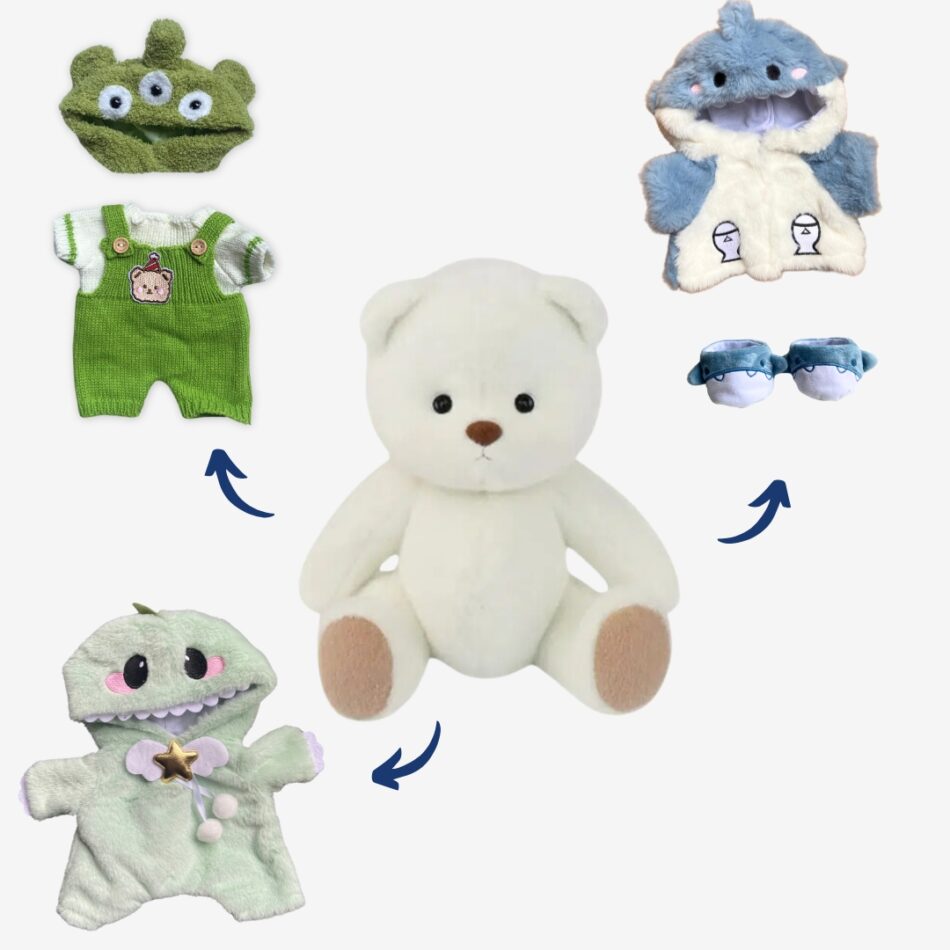 Peluche ours articulé fait main en alien vert doux pack-ours-blanc-alien-dinosaure-requin La compagnie de la peluche