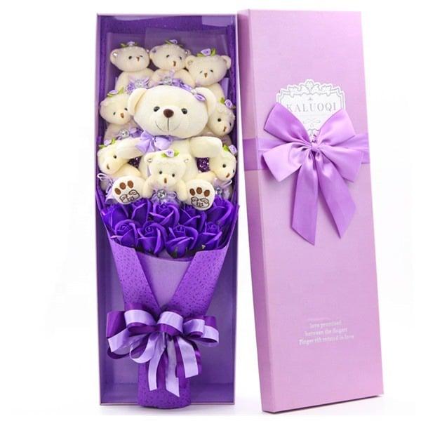 Peluche ours bouquet fleurs doux cadeau romantique La compagnie de la peluche