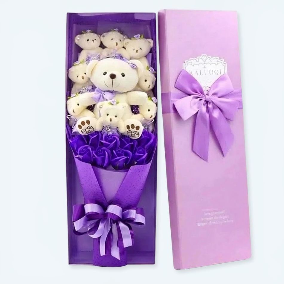 Peluche ours bouquet fleurs doux cadeau romantique La compagnie de la peluche