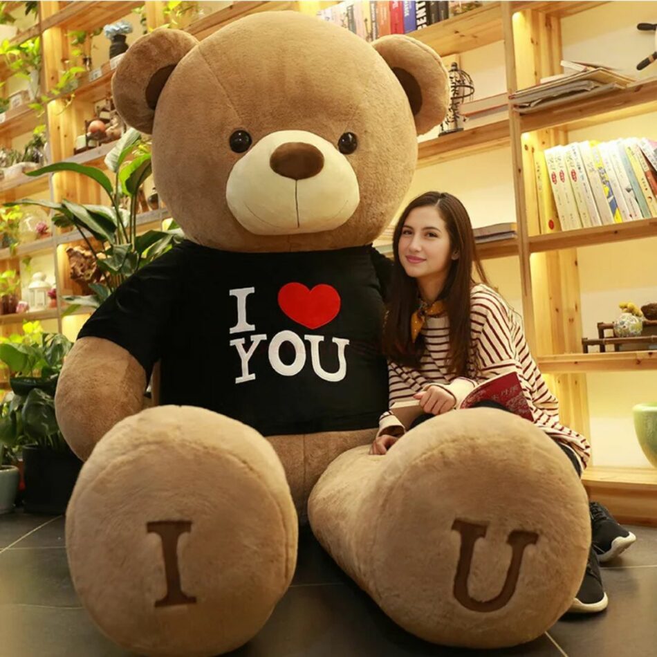 Peluche ours géant câlin amour en Tshirt doux 80cm / noir La compagnie de la peluche