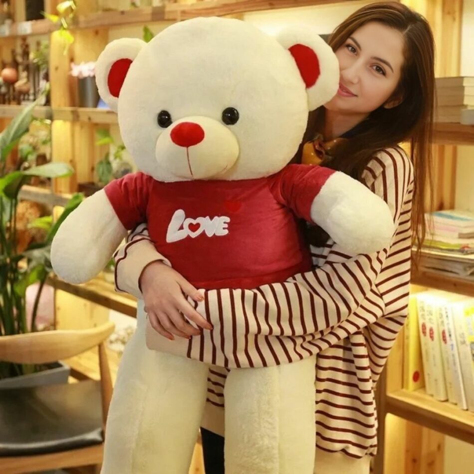 Peluche ours géant câlin amour en Tshirt doux 80cm / rouge La compagnie de la peluche