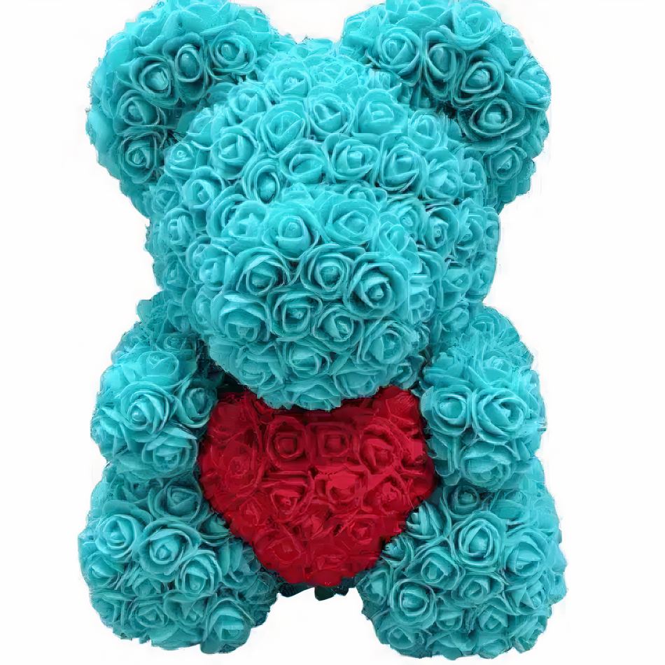 Peluche ours turquoise roses douce câline enfant cadeau La compagnie de la peluche
