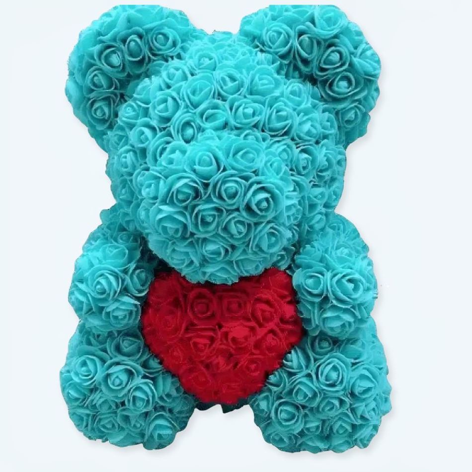 Peluche ours turquoise roses douce câline enfant cadeau La compagnie de la peluche