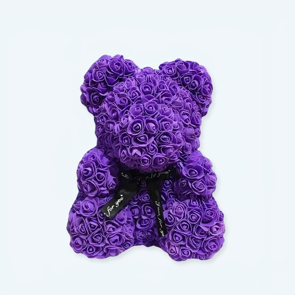 Peluche ours violette florale douce chambre enfant 40cm La compagnie de la peluche