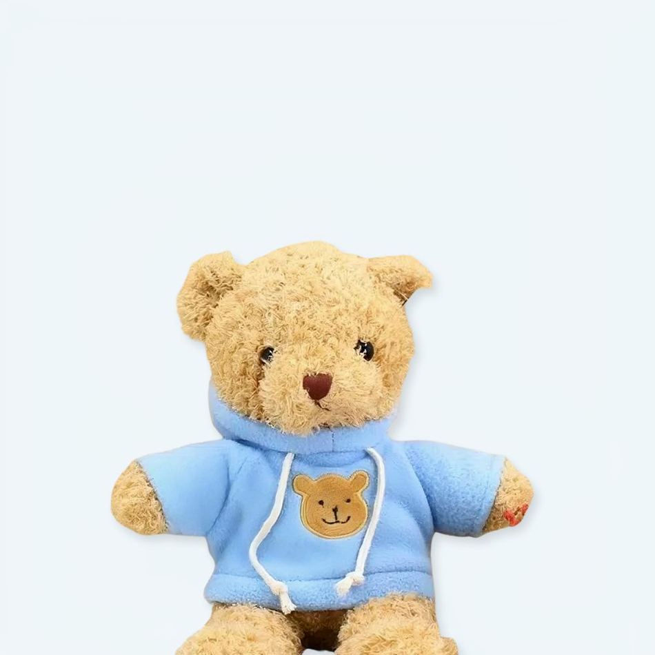 Peluche ourson doux pull bleu câlin hiver enfant La compagnie de la peluche