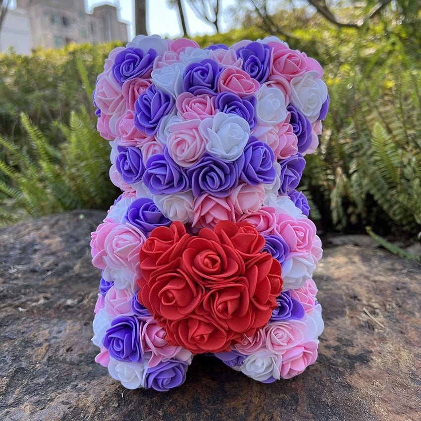 Peluche ourson en rose bicolore Saint-Valentin