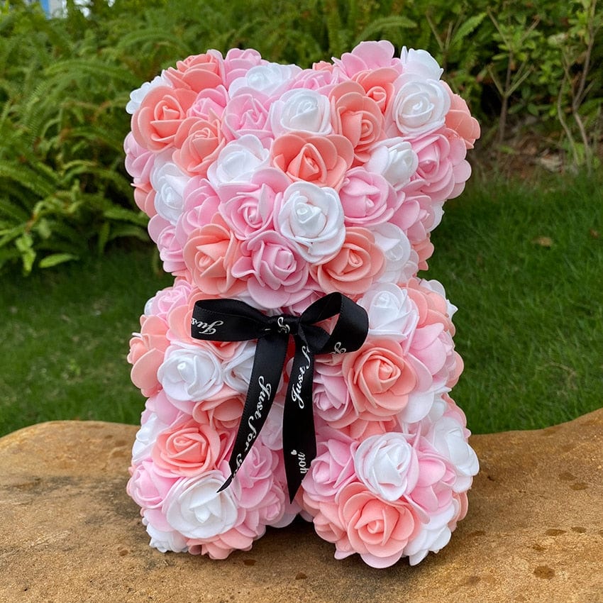 Peluche ourson en rose bicolore Saint-Valentin