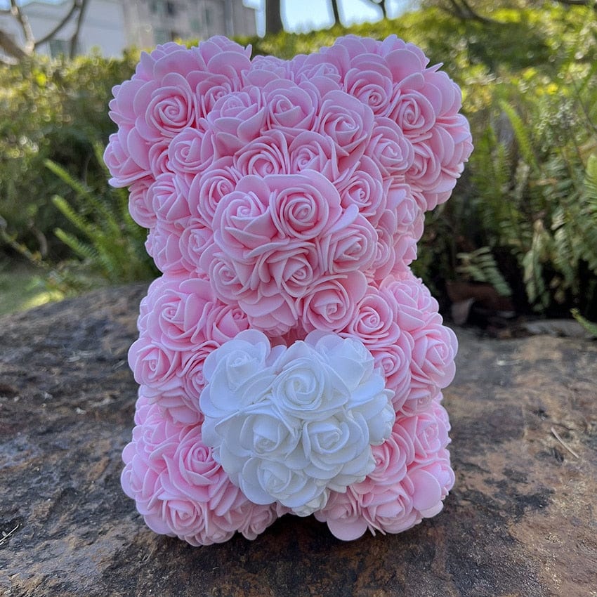 Peluche ourson en rose bicolore Saint-Valentin