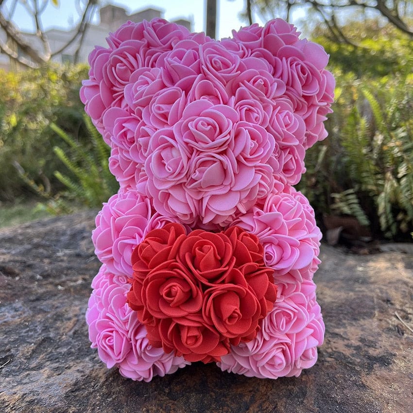 Peluche ourson en rose bicolore Saint-Valentin