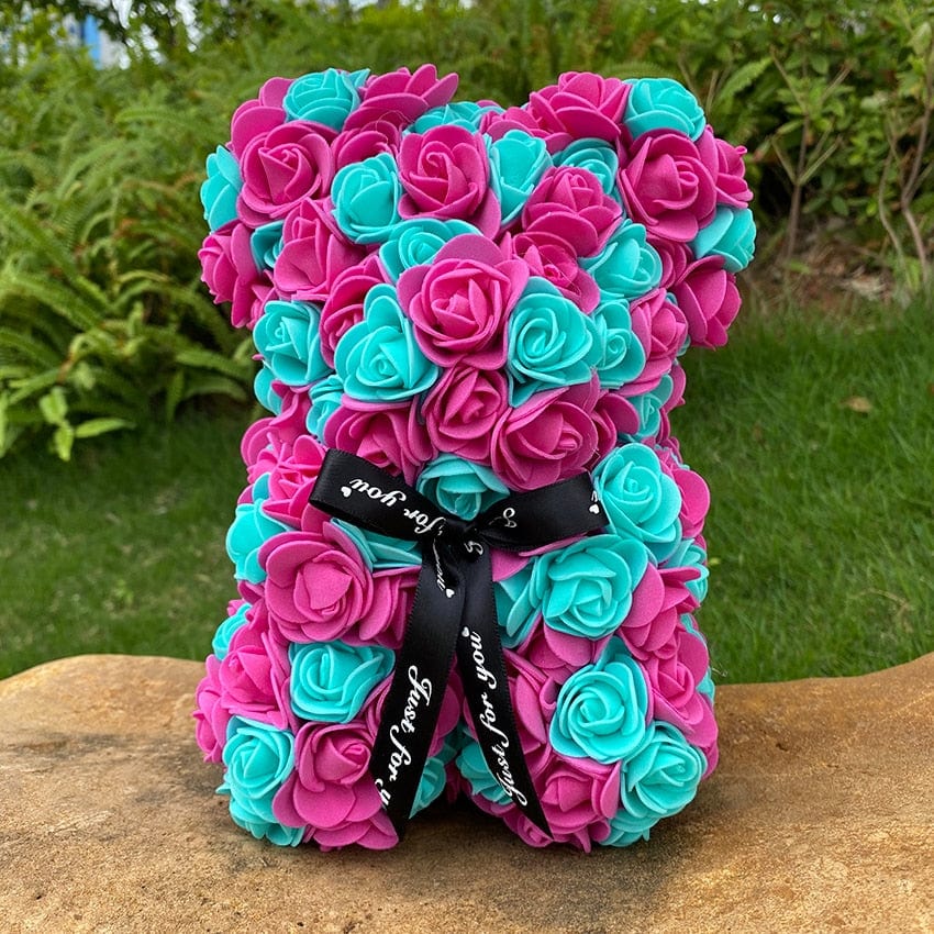 Peluche ourson en rose bicolore Saint-Valentin