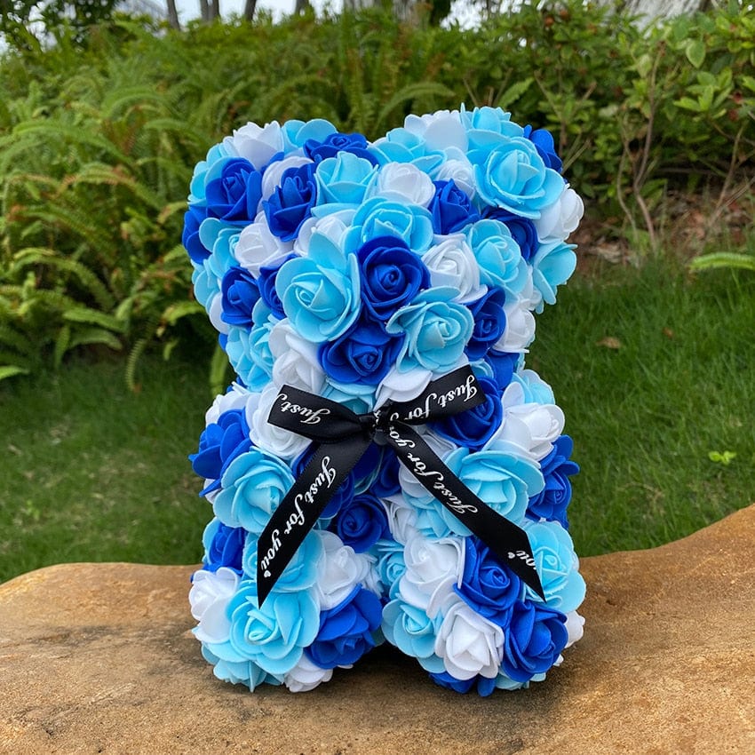 Peluche ourson en rose bicolore Saint-Valentin Blanc/Bleu / Sans boîte