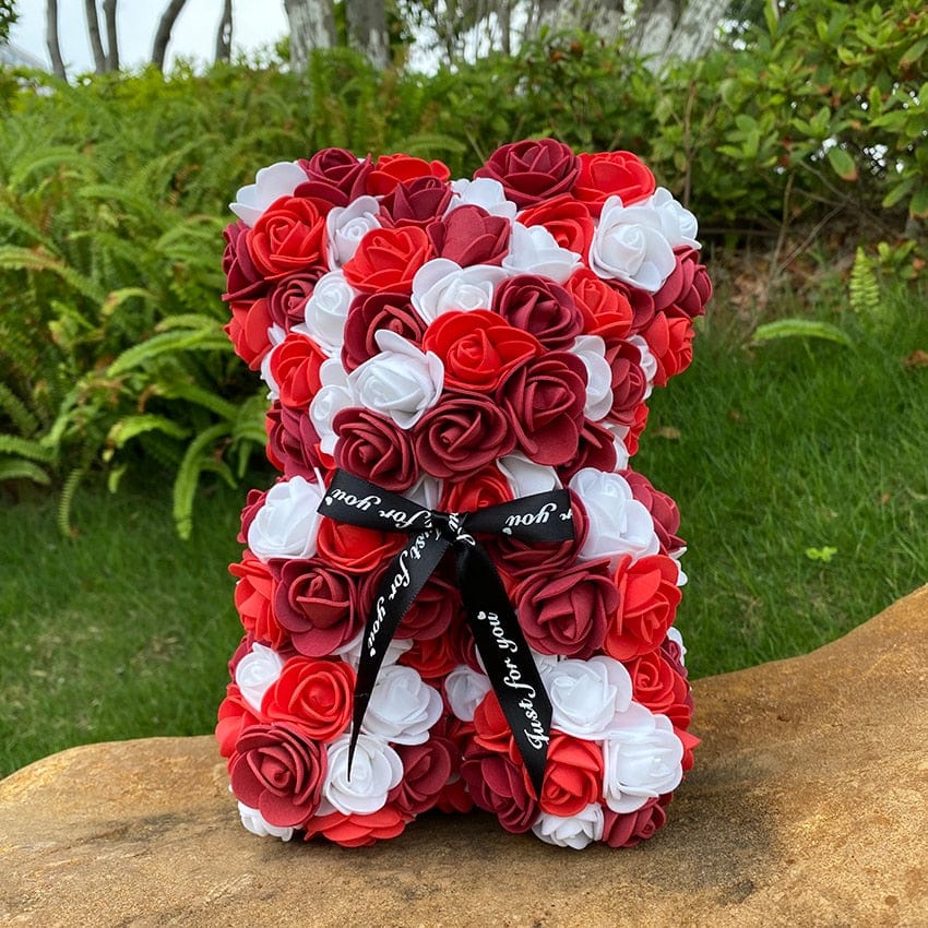 Peluche ourson en rose bicolore Saint-Valentin Blanc/Rouge / Sans boîte