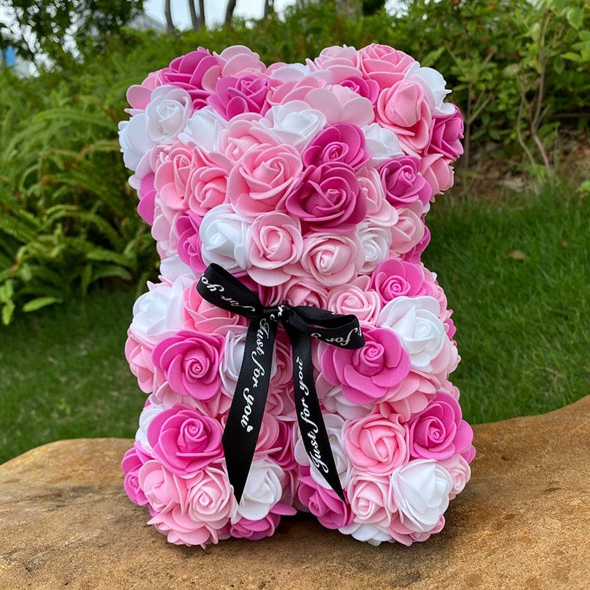 Peluche ourson en rose bicolore Saint-Valentin Rose/Rose Bonbon / Sans boîte
