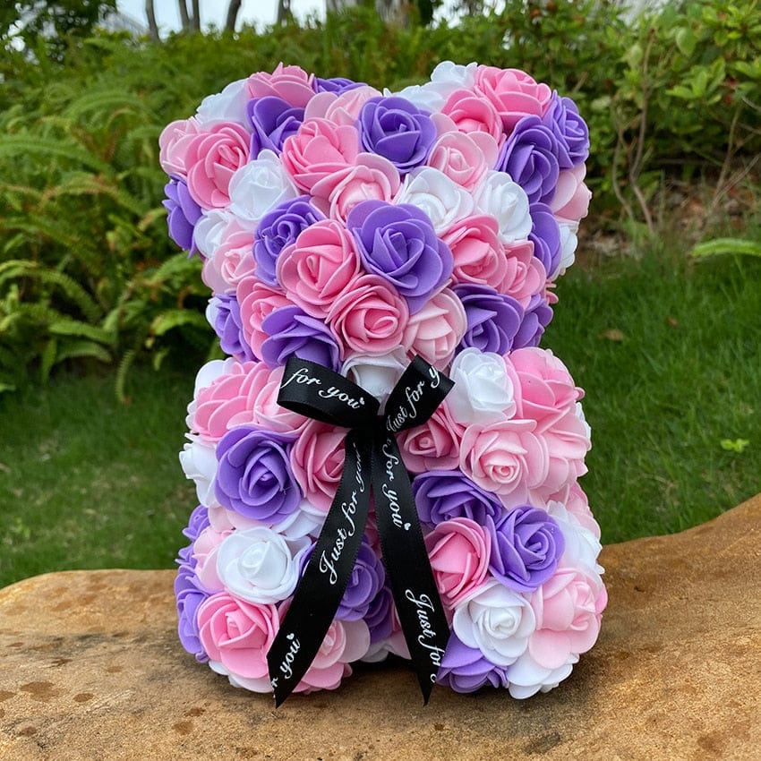 Peluche ourson en rose bicolore Saint-Valentin Violet/Rose/Blanc / Sans boîte