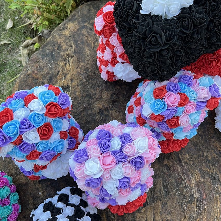 Peluche ourson en rose cœur bicolore Saint-Valentin